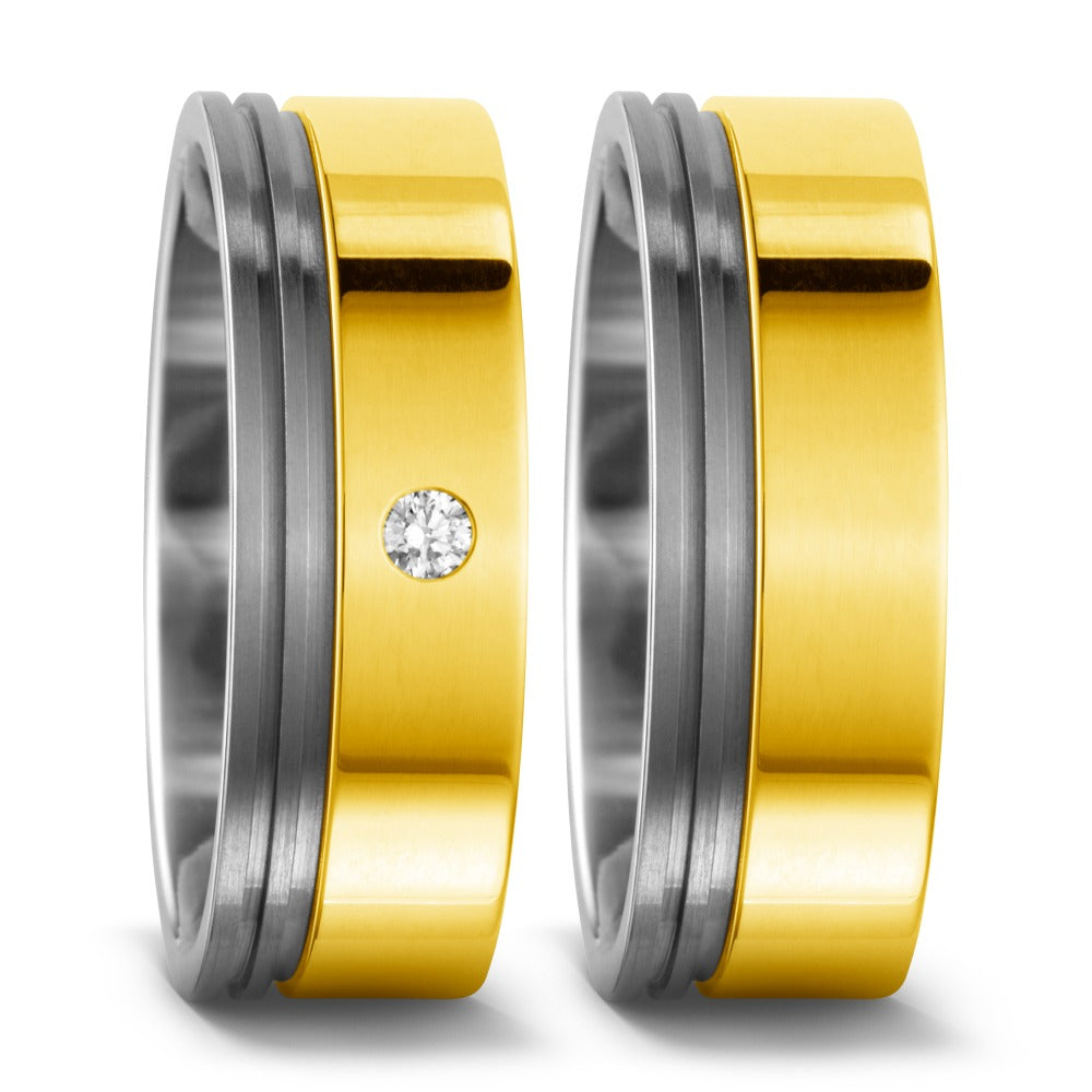 Bague Titane, Or jaune 18K Diamant 0.03 ct, w-si