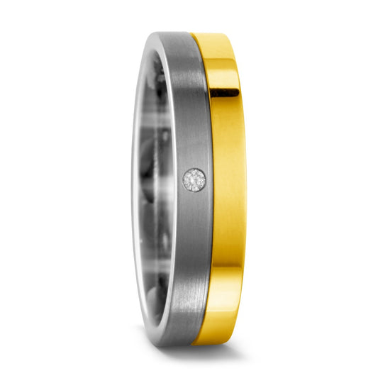 Bague Titane, Or jaune 18K Diamant 0.02 ct, w-si