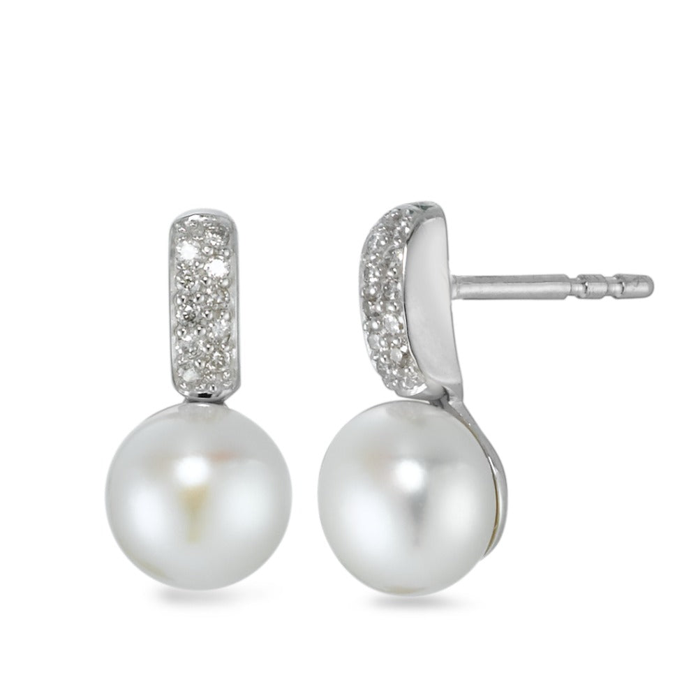 Orecchini a bottone Oro bianco 750/18 carati Diamante 0.10 ct, 20 pietra, w-pi1 Perla coltivata d'acqua dolce