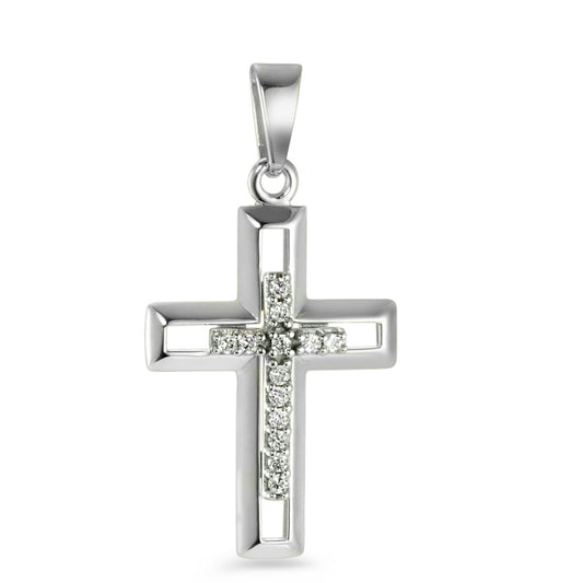 Pendentif Or blanc 18K Zircone 13 Pierres Croix