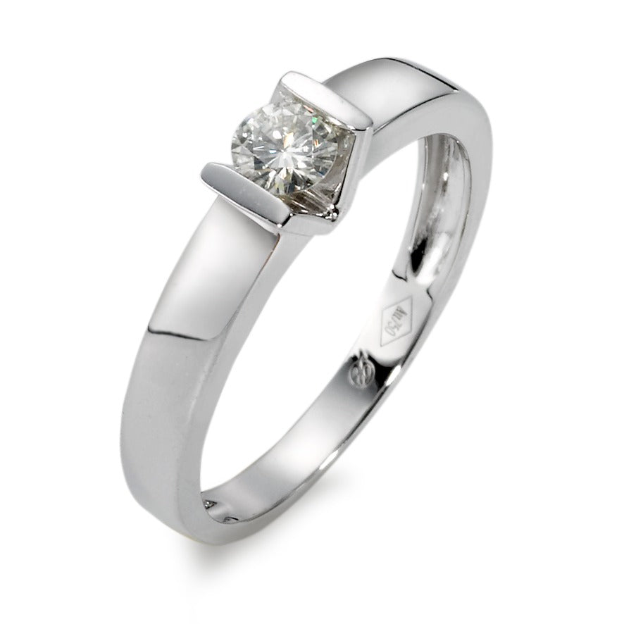 Bague solitaire Or blanc 18K Moissanite blanc, 4 mm