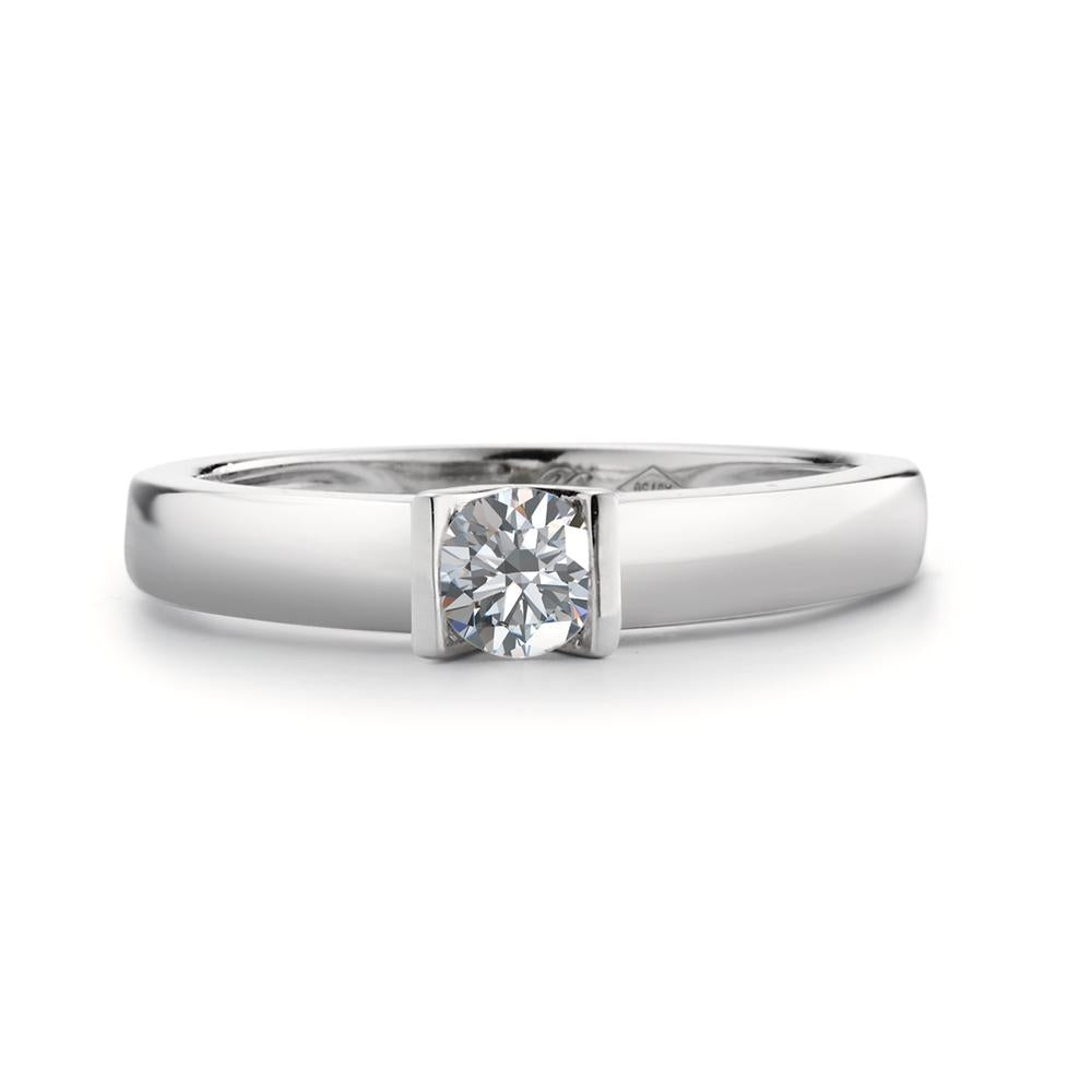 Bague solitaire Or blanc 18K Moissanite blanc, 4 mm