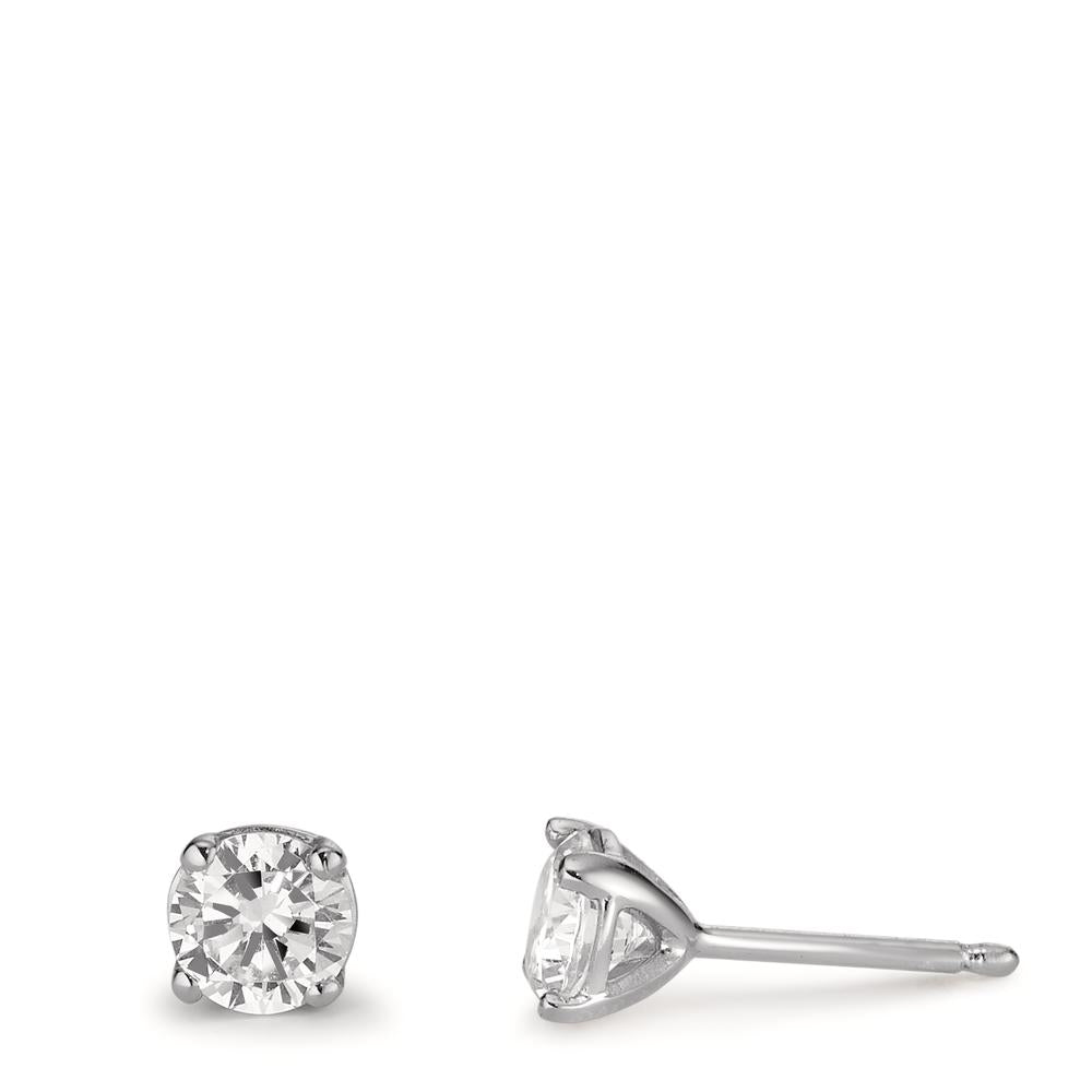 Clous d'oreilles Argent Zircone 2 Pierres Rhodié Ø5 mm