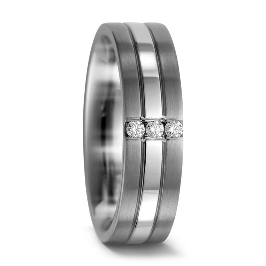 Bague Titane, Palladium 950 Diamant 0.06 ct, 3 Pierres, w-si