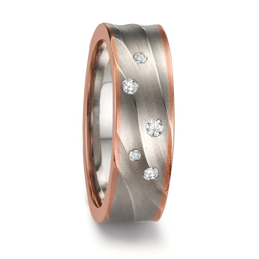 Partnerring 750/18 K Graugold, 750/18 K Rosegold Diamant 0.077 ct, 5 Steine, tw-si