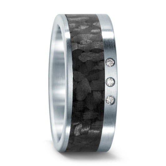 Partnerring Edelstahl, Carbon Diamant 0.03 ct, 3 Steine, w-si