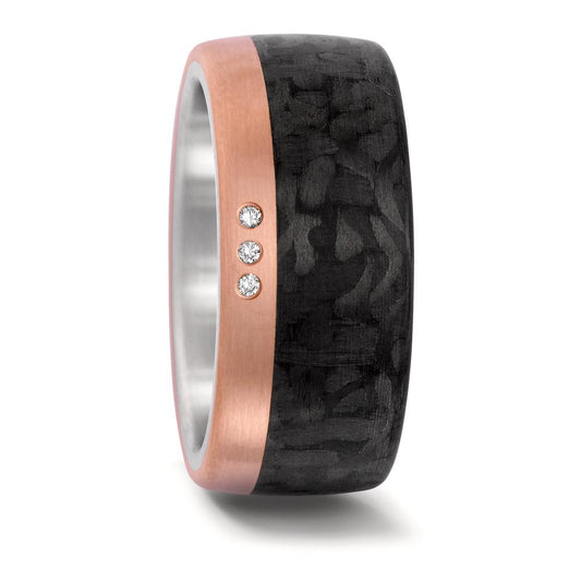 Partnerring Edelstahl, 750/18 K Rosegold, Carbon Diamant 0.03 ct, 3 Steine, w-si