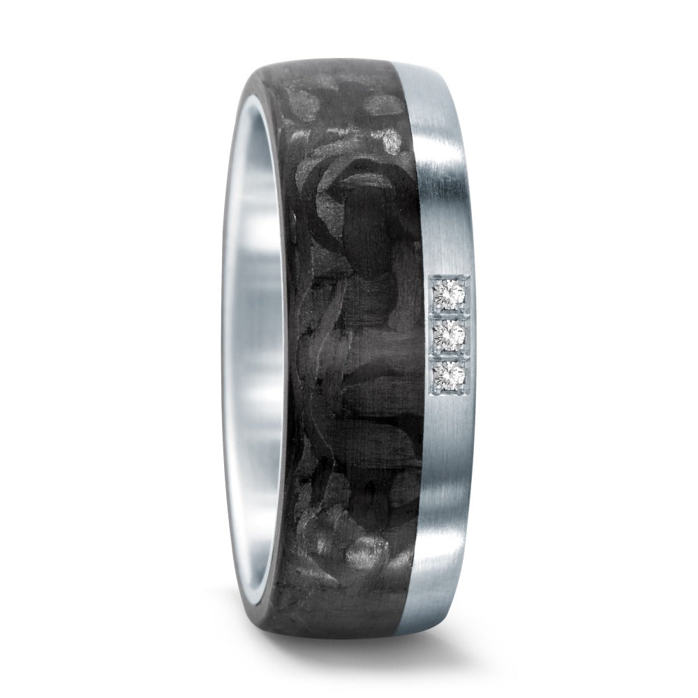 Partnerring Edelstahl, Carbon Diamant 0.03 ct, 3 Steine, w-si