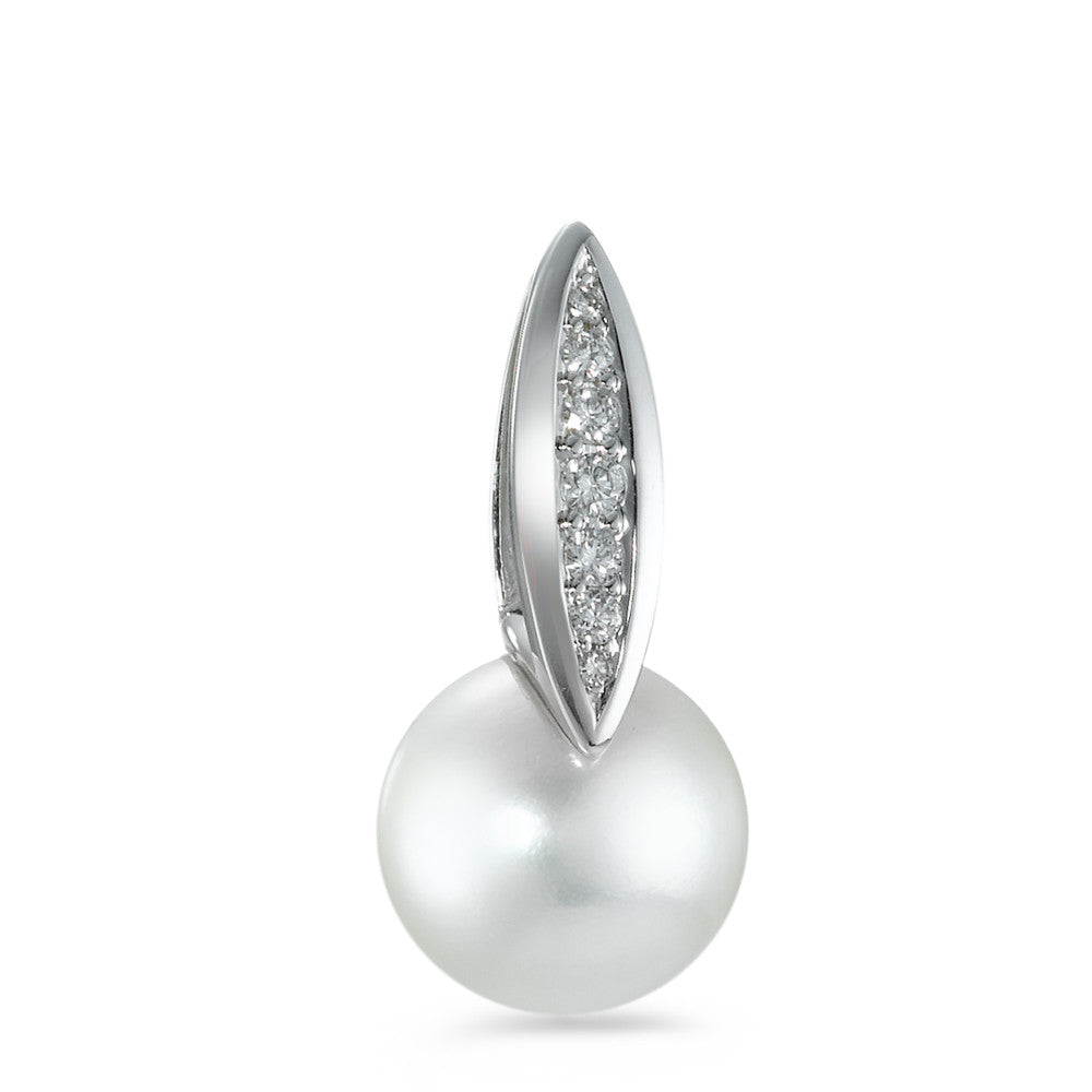 Ciondolo Oro bianco 750/18 carati Diamante 0.11 ct, 7 pietra, w-si Perla coltivata d'acqua dolce