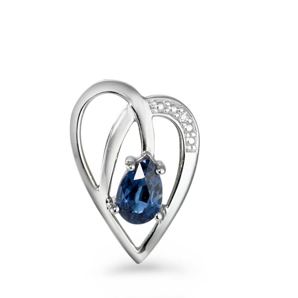 Ciondolo Oro bianco 375/9K Zaffiro blu, [Tropfen], Diamante bianco, 0.005 ct, w-si Cuore