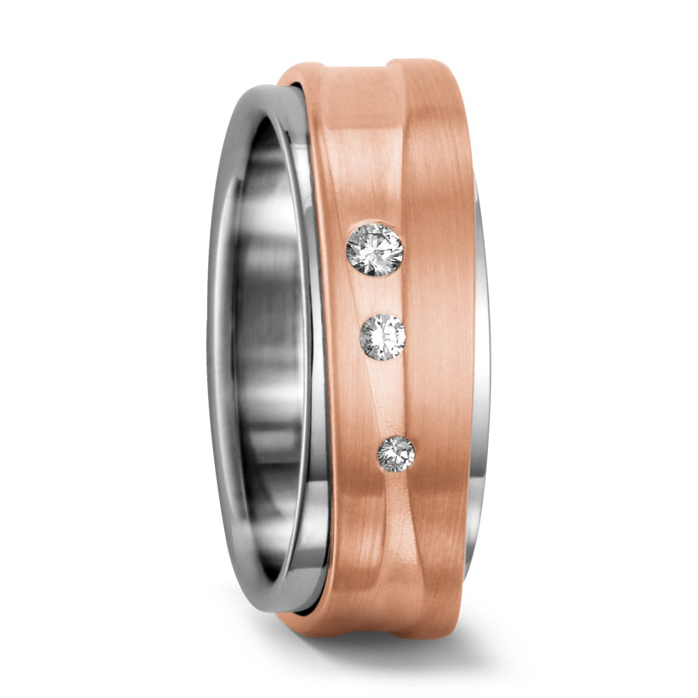 Partnerring 750/18 K Weissgold, 750/18 K Rosegold Diamant 0.065 ct, 3 Steine, tw-si