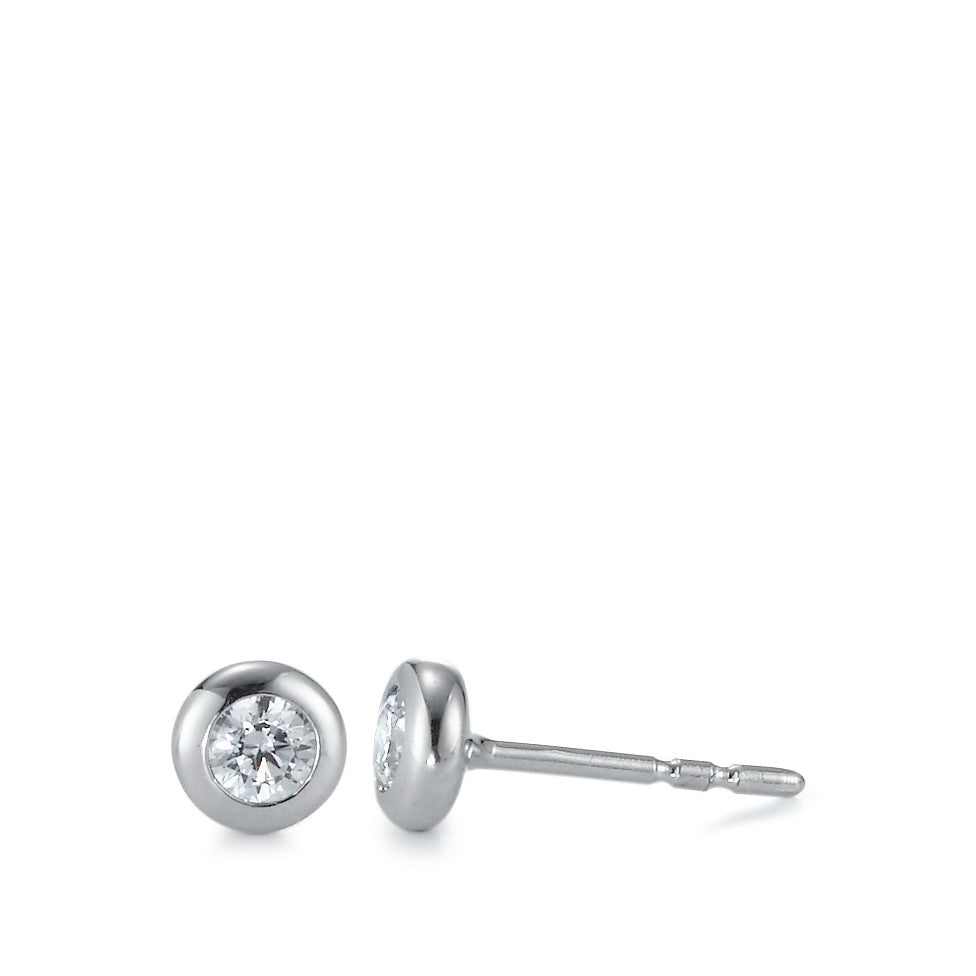 Clous d'oreilles Or blanc 9K Zircone 2 Pierres Ø5 mm