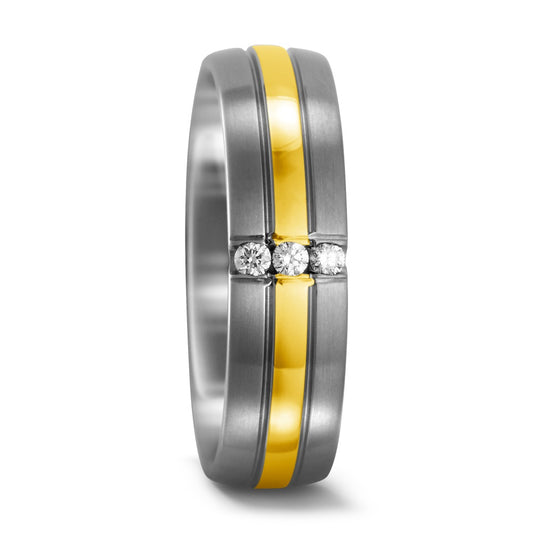 Bague Titane, Or jaune 18K Diamant 0.06 ct, 3 Pierres, w-si