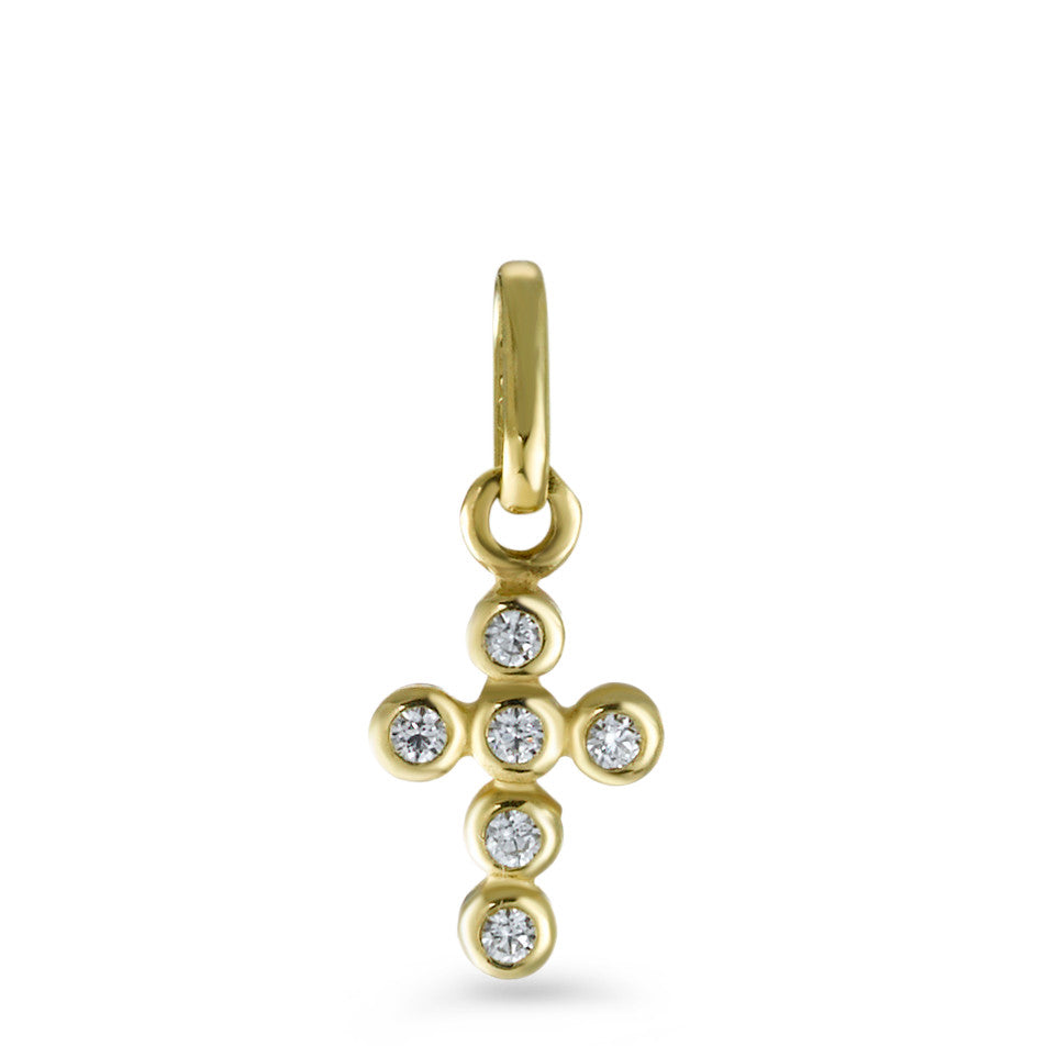 Pendentif Or jaune 18K Zircone 6 Pierres Croix