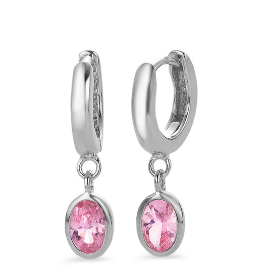 Orecchini circolari Argento Zirconia rosa, 2 pietra rodiato