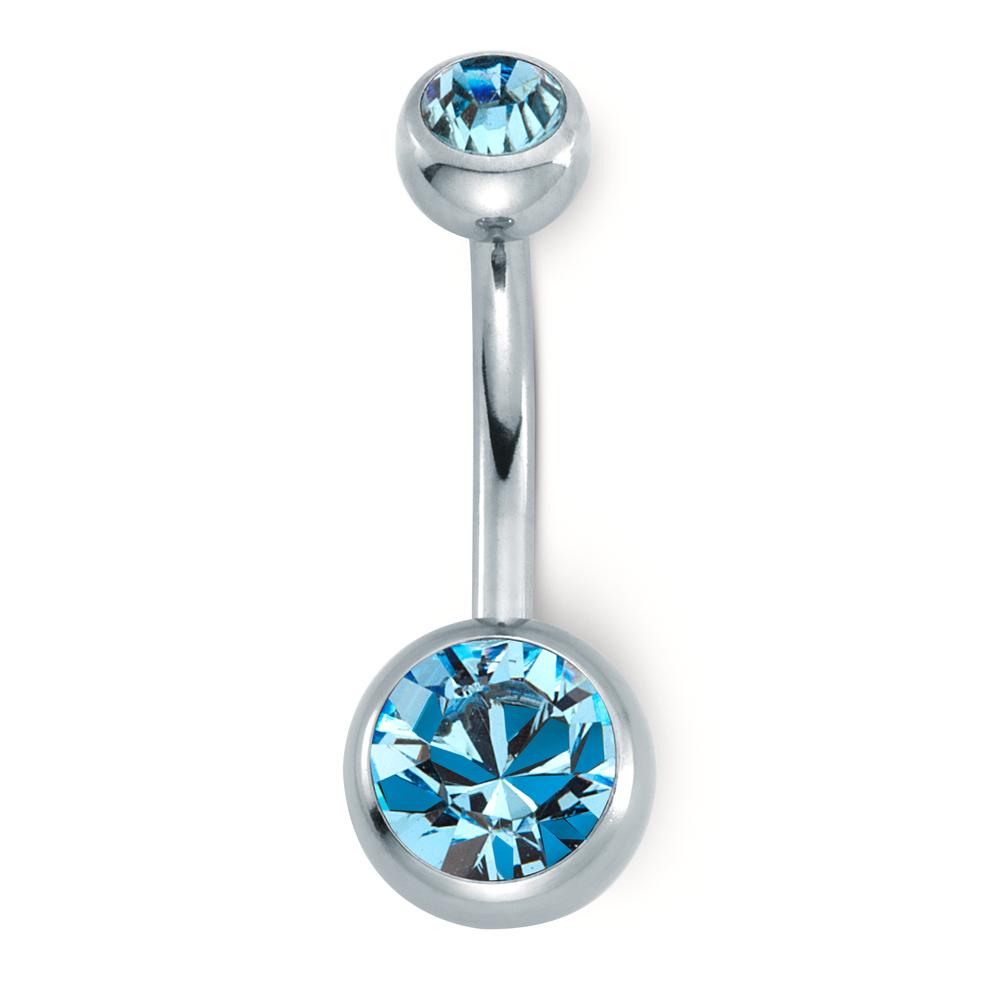 Piercing nombril Acier inoxydable Cristal aqua, rond, 6 mm