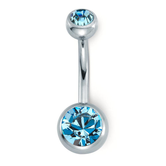 Bauchpiercing Edelstahl Kristall aqua, rund, 6 mm