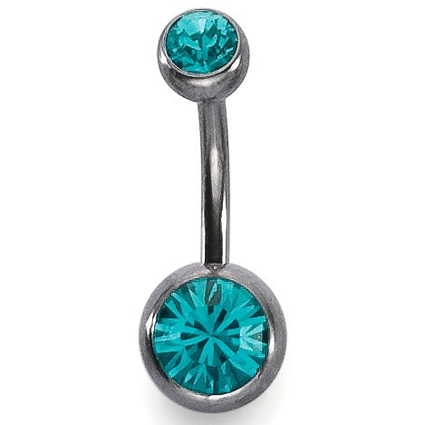 Piercing nombril Titane Cristal turquoise, 2 Pierres