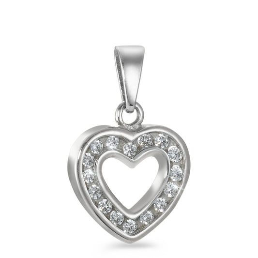 Pendentif Or blanc 18K Zircone 16 Pierres Coeur