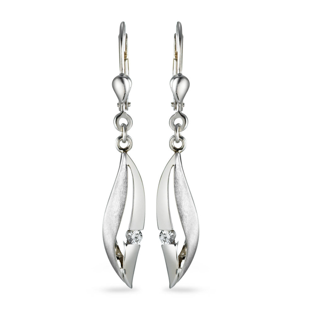 Pendant d'oreilles Argent Zircone 2 Pierres Rhodié