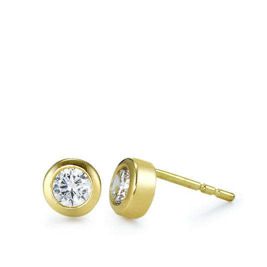 Clous d'oreilles Or jaune 18K Zircone 2 Pierres