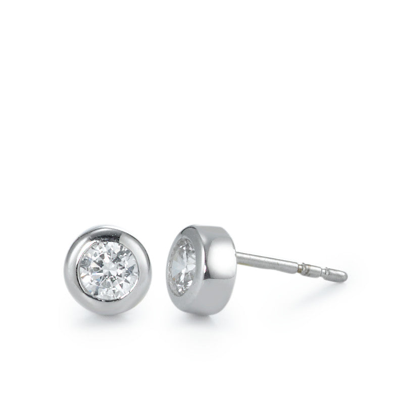 Clous d'oreilles Or blanc 18K Zircone 2 Pierres