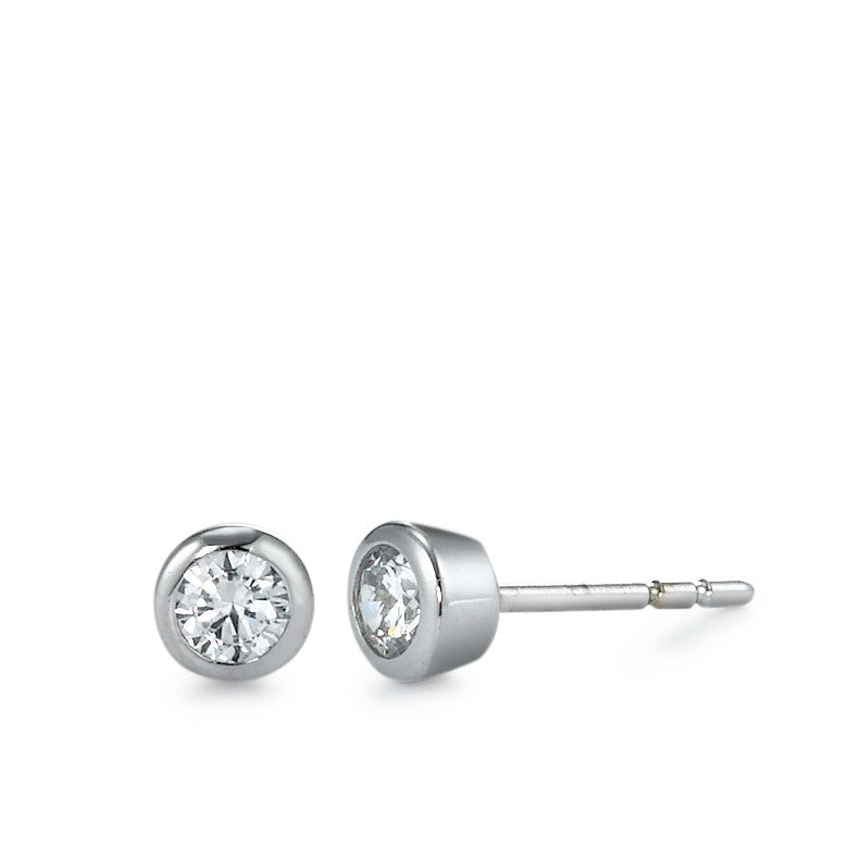 Clous d'oreilles Or blanc 18K Zircone 2 Pierres