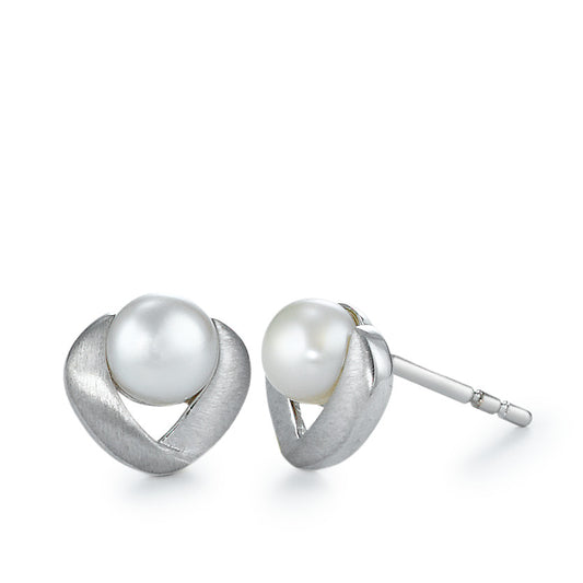 Clous d'oreilles Or blanc 18K perle d'eau douce