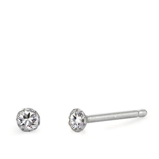 Clous d'oreilles Argent Zircone 2 Pierres Rhodié Ø2.5 mm