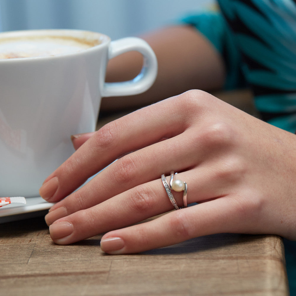 Bague Argent Rhodié perle d'eau douce