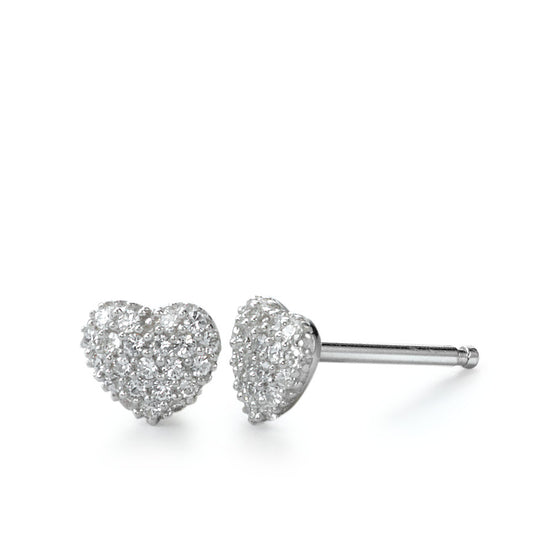 Clous d'oreilles Argent Zircone blanc Rhodié Coeur