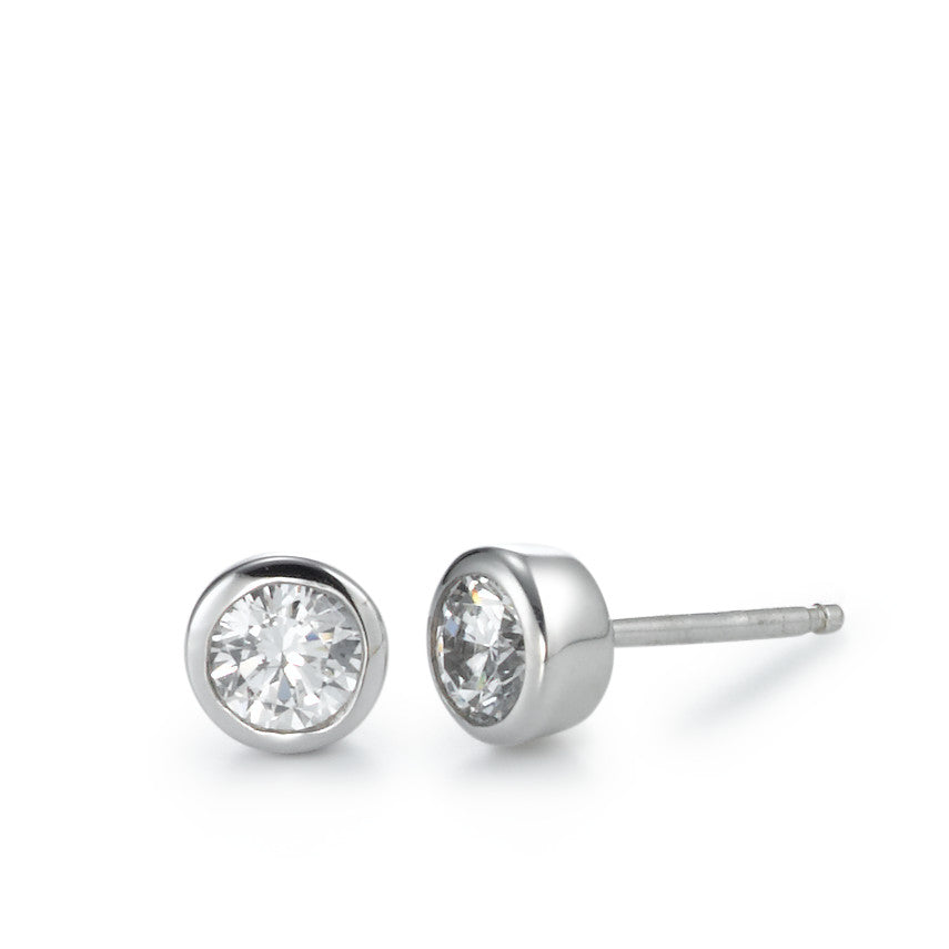 Orecchini a bottone Argento Zirconia bianco, 2 pietra rodiato Ø6 mm