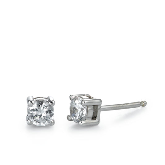 Clous d'oreilles Argent Zircone blanc, 2 Pierres Rhodié Ø4.5 mm