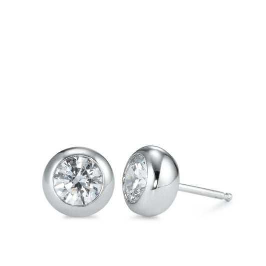 Orecchini a bottone Argento Zirconia bianco, 2 pietra, [rund], 6 mm rodiato Ø9 mm