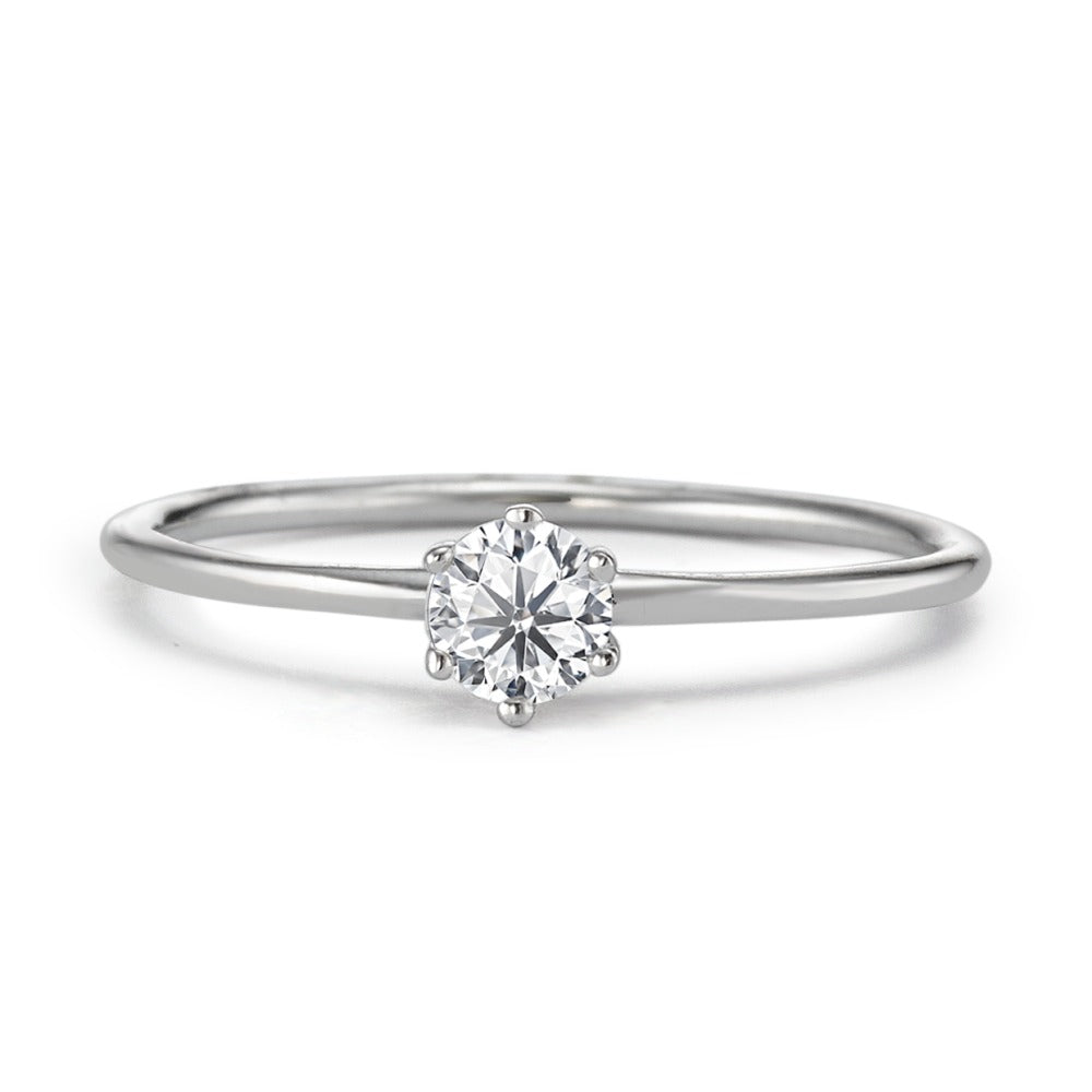 Bague solitaire Argent Zircone blanc, rond, 4 mm Rhodié