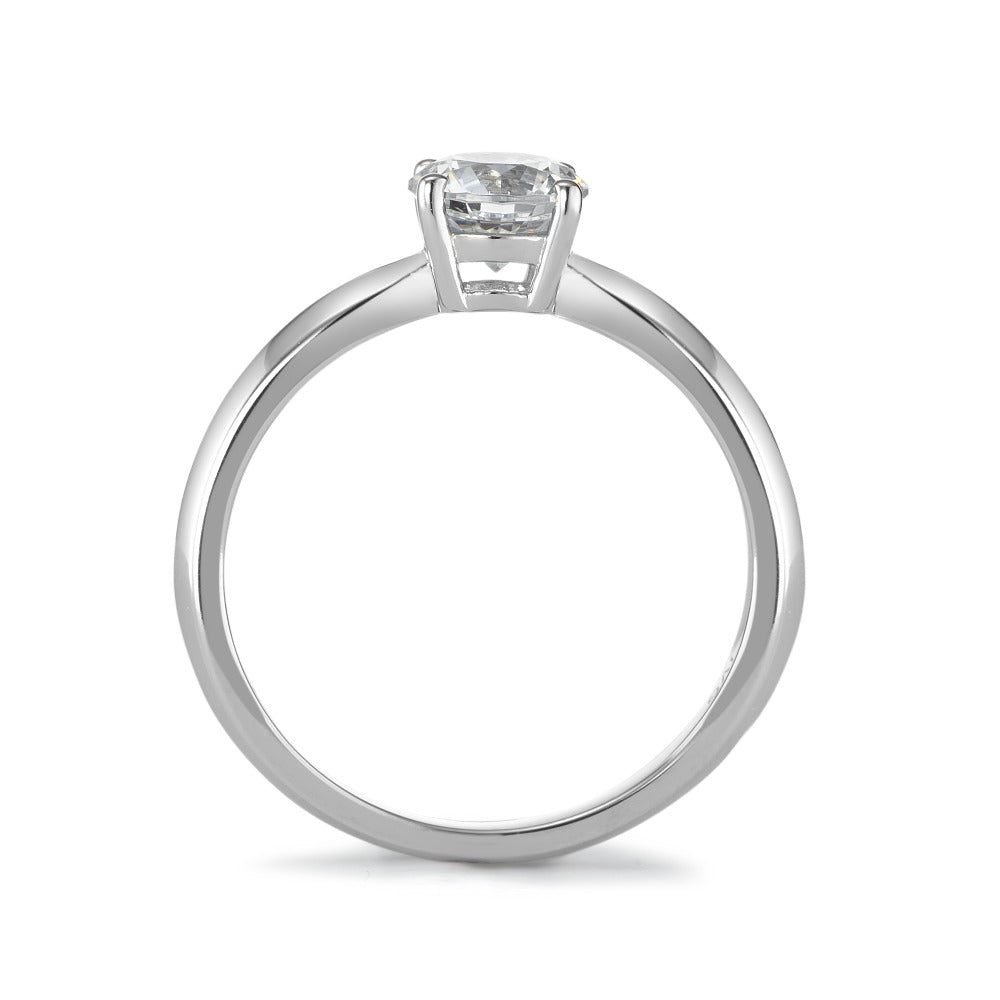 Bague solitaire Argent Zircone blanc, rond, 6 mm Rhodié