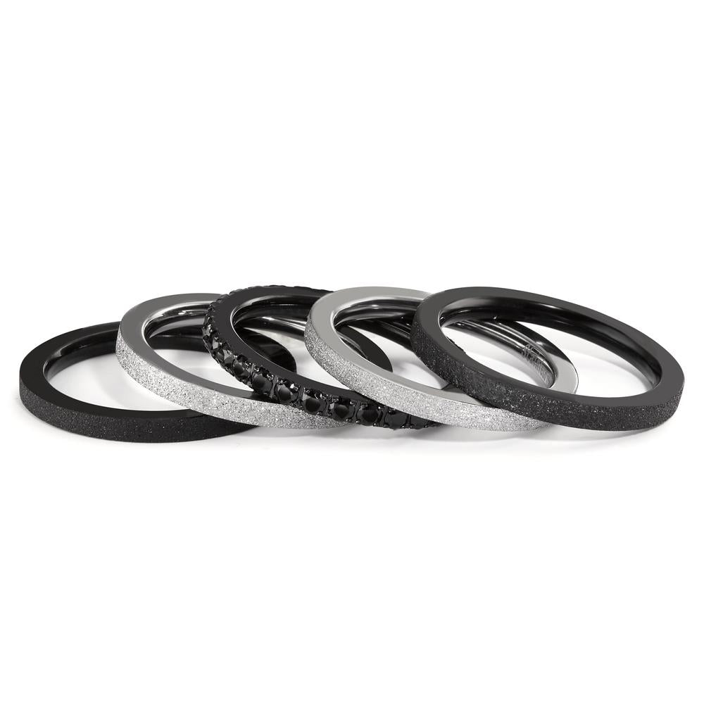 Memory Ring Edelstahl Zirkonia schwarz