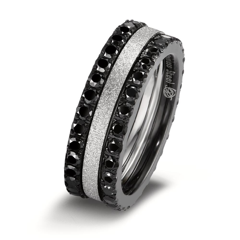 Memory Ring Edelstahl Zirkonia schwarz