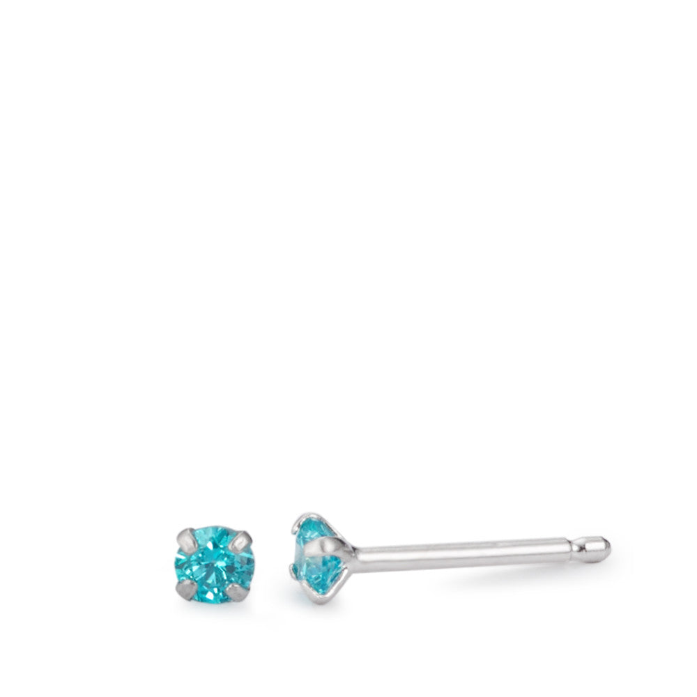 Clous d'oreilles Argent Zircone vert, rond Rhodié Ø3 mm