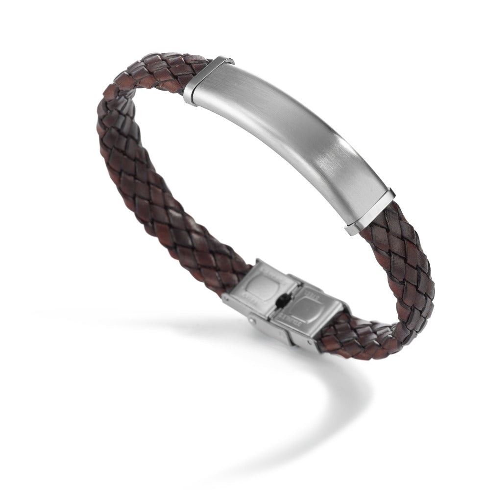 Bracciale con incisione Acciaio inossidabile, Pelle 21 cm