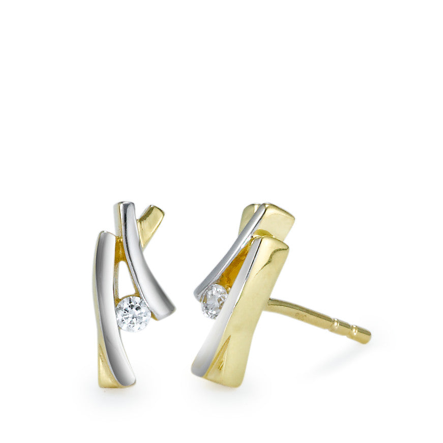 Orecchini a bottone Oro giallo 375/9K, Oro bianco 375/9K Zirconia bianco, 2 pietra