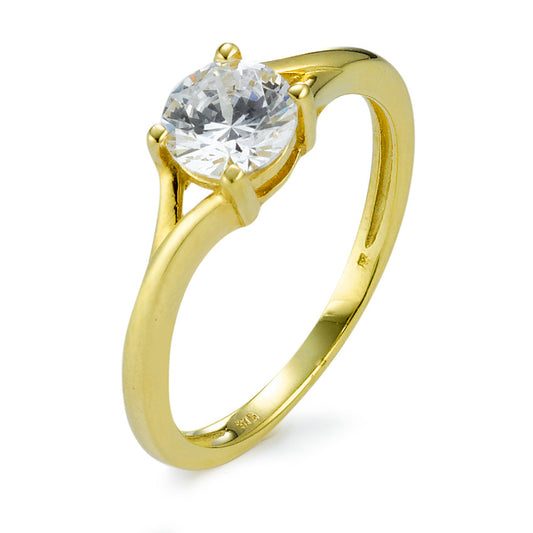 Bague solitaire Or jaune 9K Zircone blanc Ø6 mm