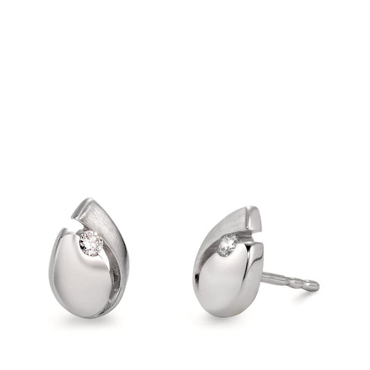 Clous d'oreilles Or blanc 9K Zircone blanc, 2 Pierres