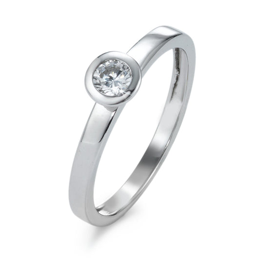 Bague solitaire Or blanc 9K Zircone blanc