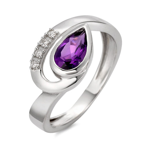 Fingerring 750/18 K Weissgold Amethyst violett, 0.04 ct, 5 Steine, w-si