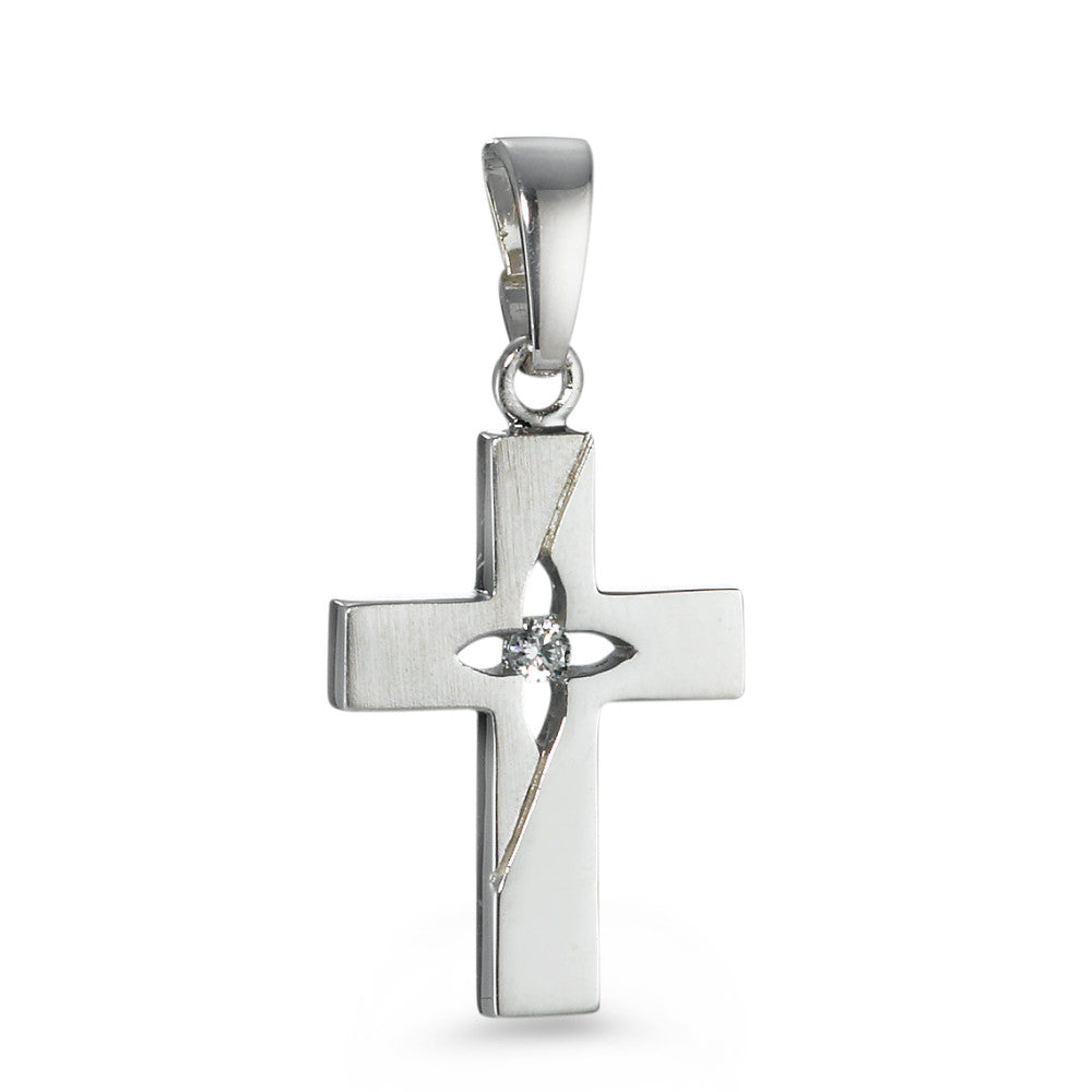 Pendentif Argent Zircone Rhodié Croix