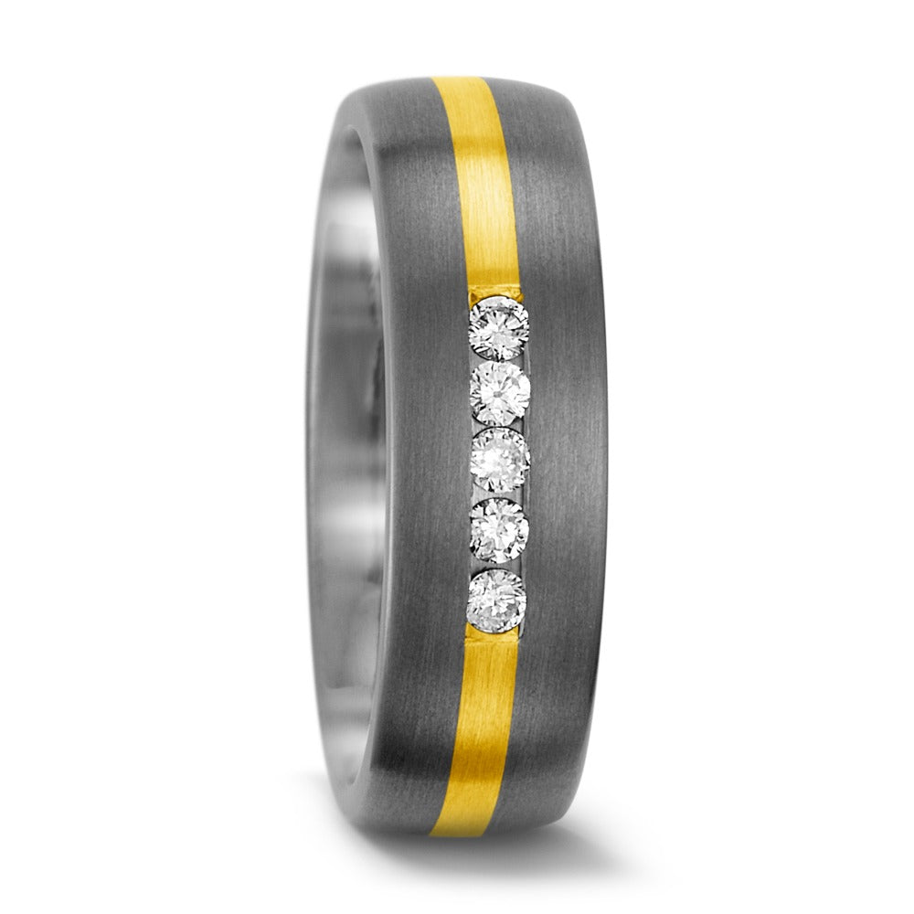 Bague Titane, Or jaune 14K Diamant 0.15 ct, 5 Pierres, w-si