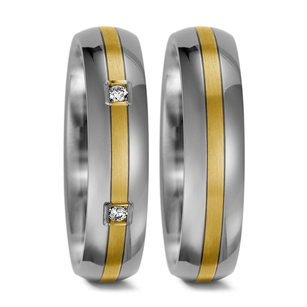 Bague Titane, Or jaune 14K Diamant 0.015 ct, 6 Pierres, w-si