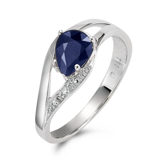 Bague Or blanc 18K Saphir bleu, goutte, Diamant blanc, 0.01 ct, w-pi1