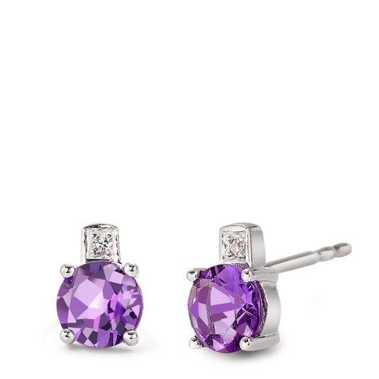 Clous d'oreilles Or blanc 18K Améthyste violet, 0.01 ct, 2 Pierres, facetté, p1